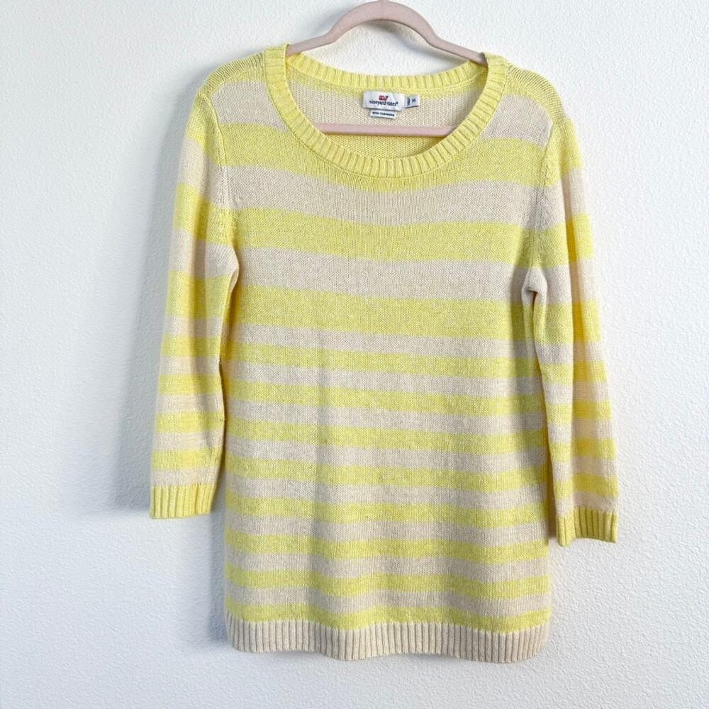 Vineyard‎ Vines Striped Sweater Yellow Cream Linen Cashmere XS Preppy Coastal